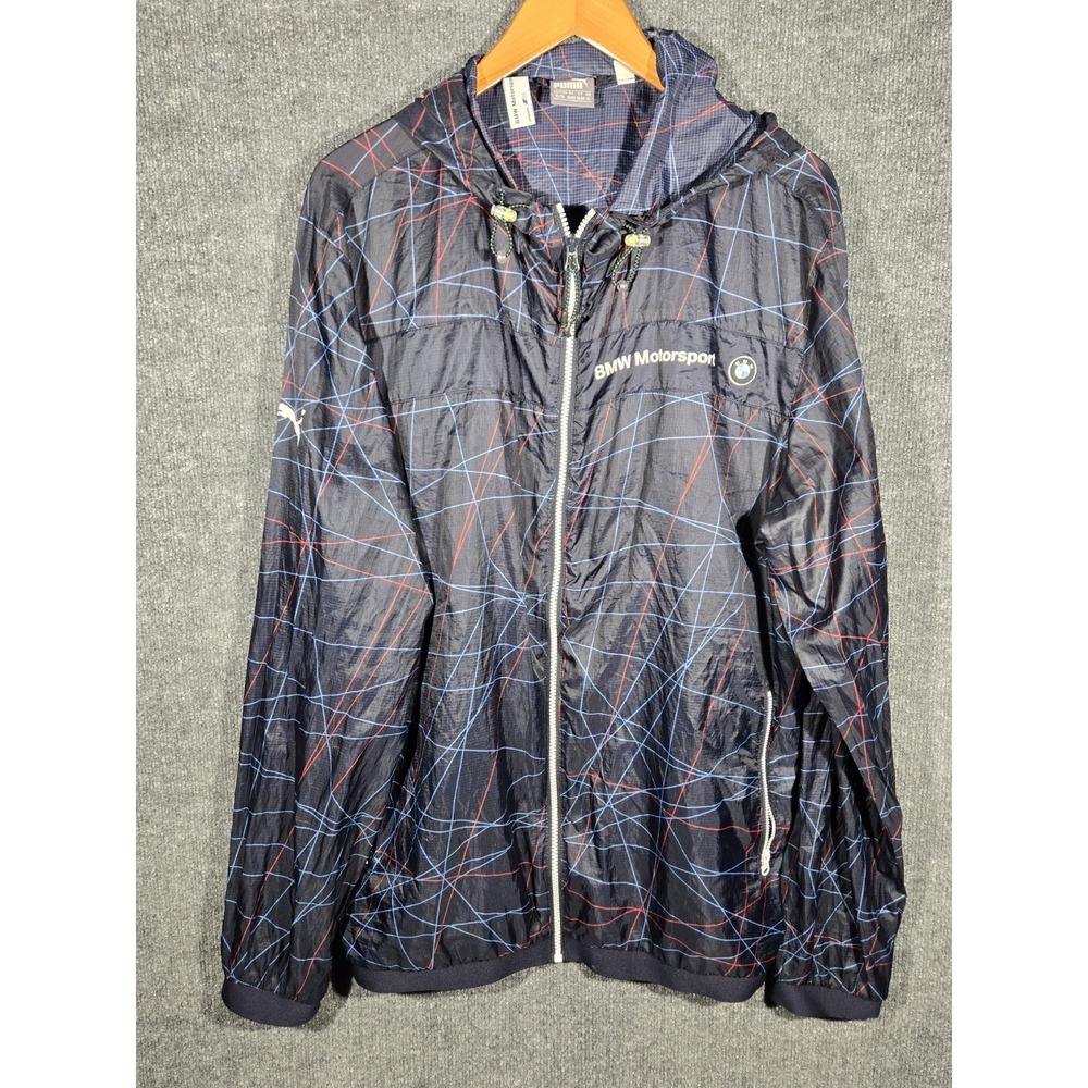 Puma BMW Motorsport Windbreaker Jacket Mens XL Black Hooded Full Zip 761872